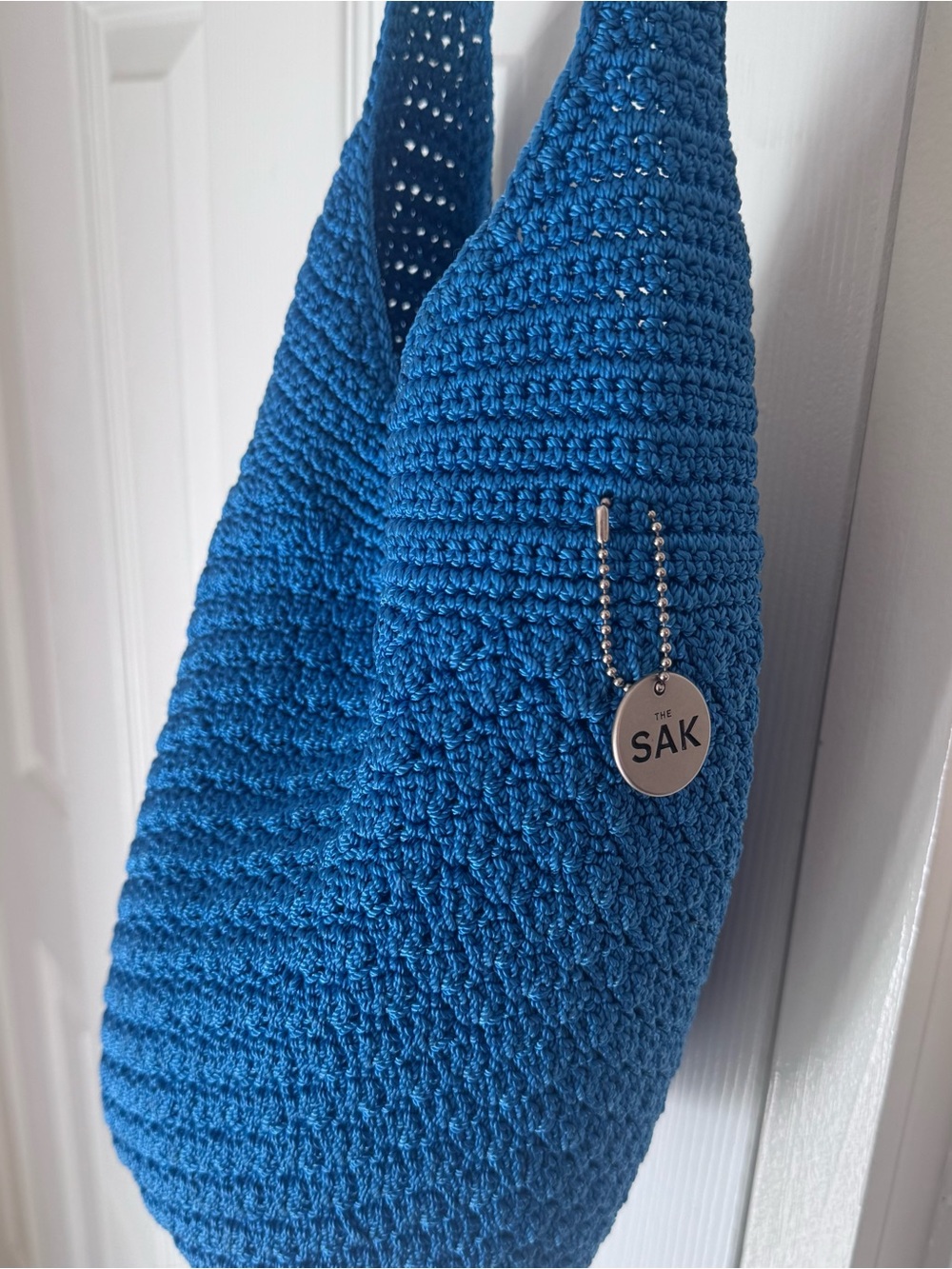 The Sak Blue Crochet Knit Hobo Bucket Bag
